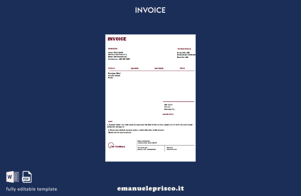 modello di fattura boutique gratuito in stile verificato